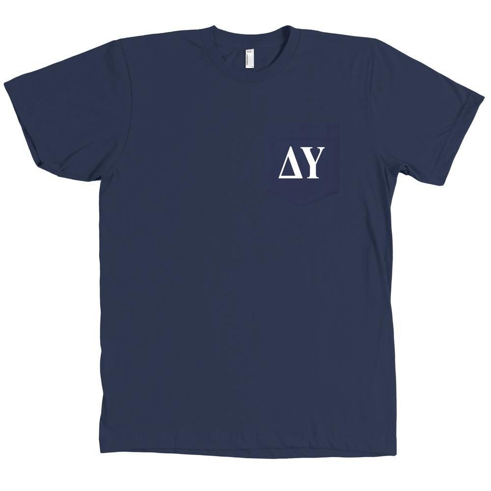 Delta Upsilon Bella + Canvas POCKET Navy  Fraternity Tee Letters NEW Unisex T-Shirt S