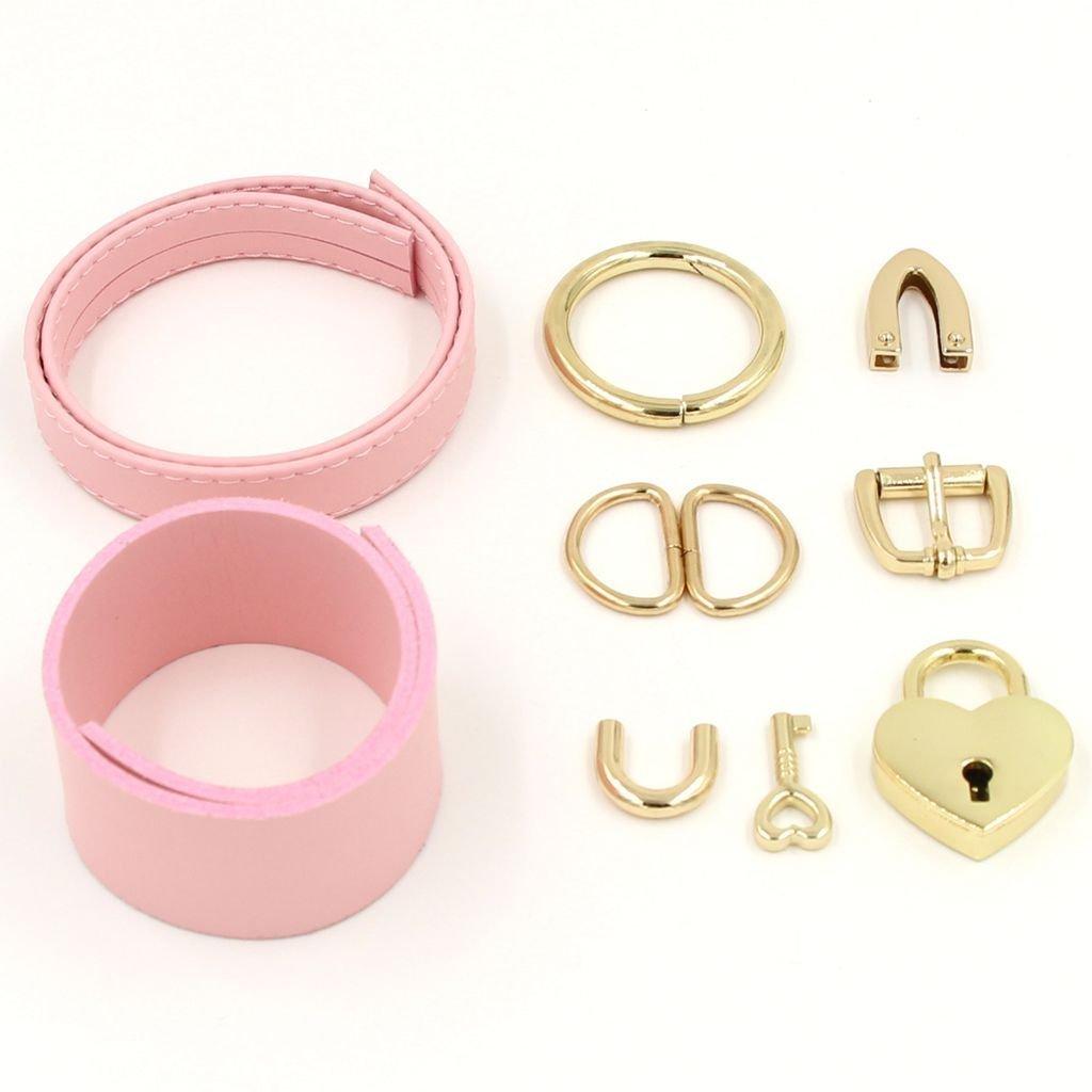 Heart Choker Collar with Padlock and PU Leather Ring, (Pink & Gold)
