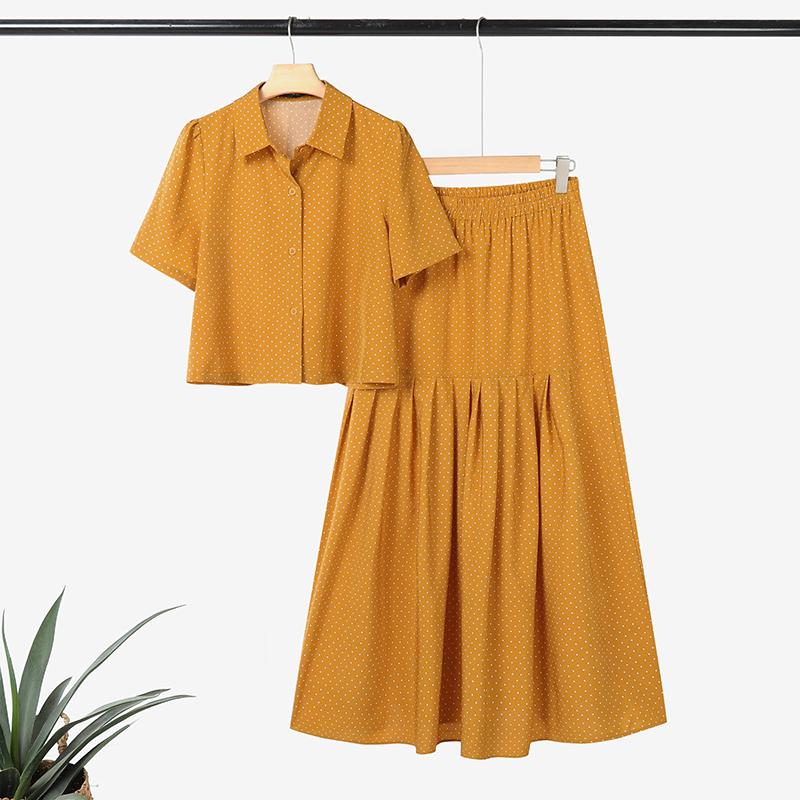 

ZANZEA Women Short Sleeve Blouse and Skirts Summer Polka Dot Print Two Piece Sets 5XL жёлтый