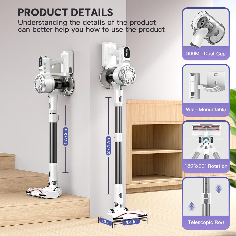 Teendow V08 Pro Cordless Vacuum Cleaner,25kPa Powerful Suction,Handheld Vacuum Cleaner Suitable For Home,2200mAh Battery