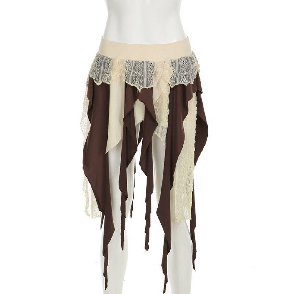 High Waist Girls Short Mini Skirt Multi-layer Splicing Irregular Skirt Tassel Mini Skirts  Girls
