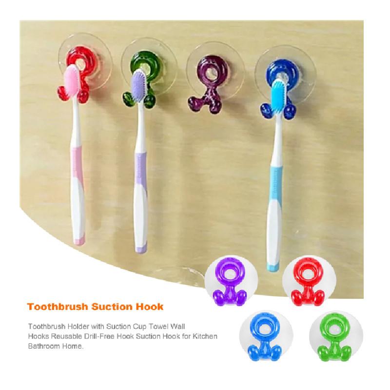 Holder With Toothbrush Suction Cup Towel Wall Hook Reusable For Bathroom Kitchen