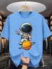 Unisex O Neck Tee Astronaut Planet Cartoon Print Cotton Short Sleeve Loose Summer Street Breathable Daily Casual Basic Wear Top