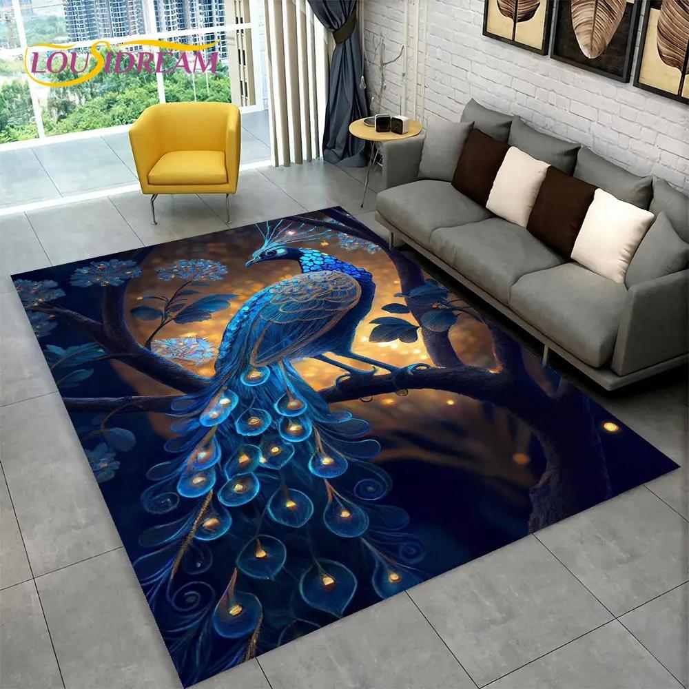 Bird Exquisite Peacock Animal Area Rug,Carpet for Home Living Room Bedroom Sofa Doormat Kitchen Decoration,Non-slip Floor Mats