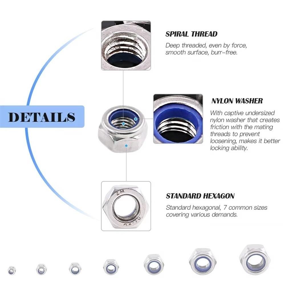 175 Stück M3 M4 M5 M6 M8 M10 Sicherungsmuttern Nyloneinsatz Sicherungsschraubkappe Sortimentskasten Sechskantmuttern DIY-Projekte