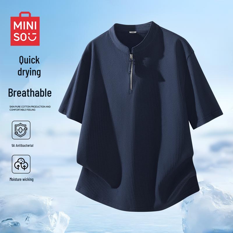 MINISO Men's Half-Zip Short Sleeve Moisture-Wicking T-shirt