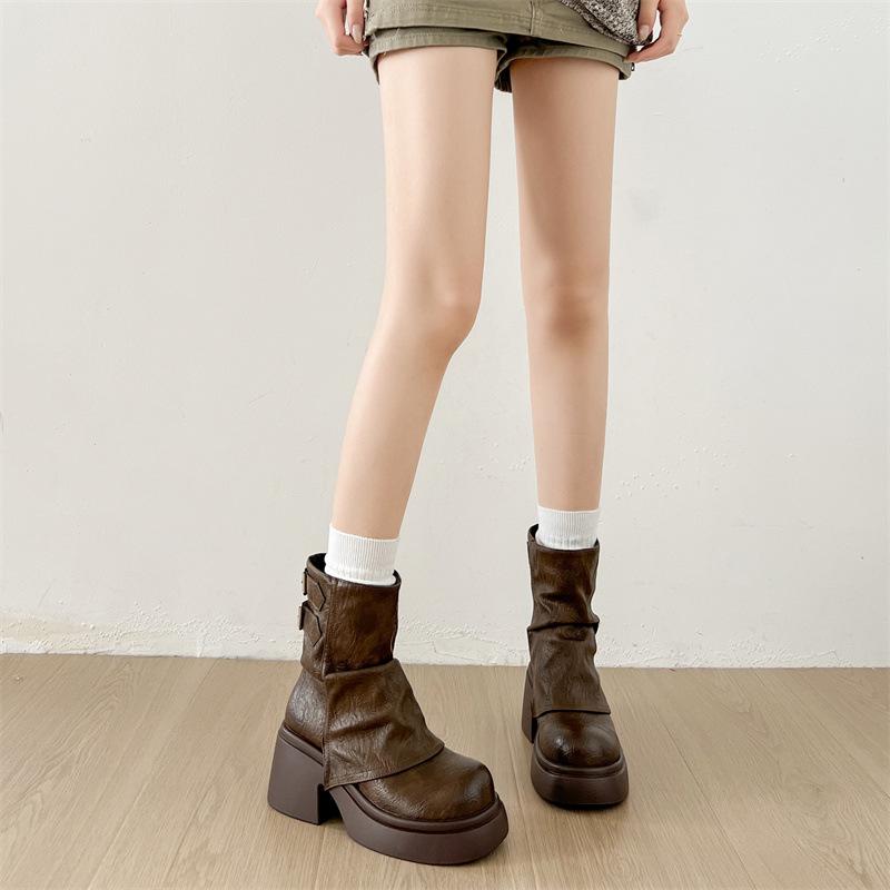 Queen Van Meillard Brown Thick Heel Martin Boots Women's 2025 New Autumn Skinny Height Boots