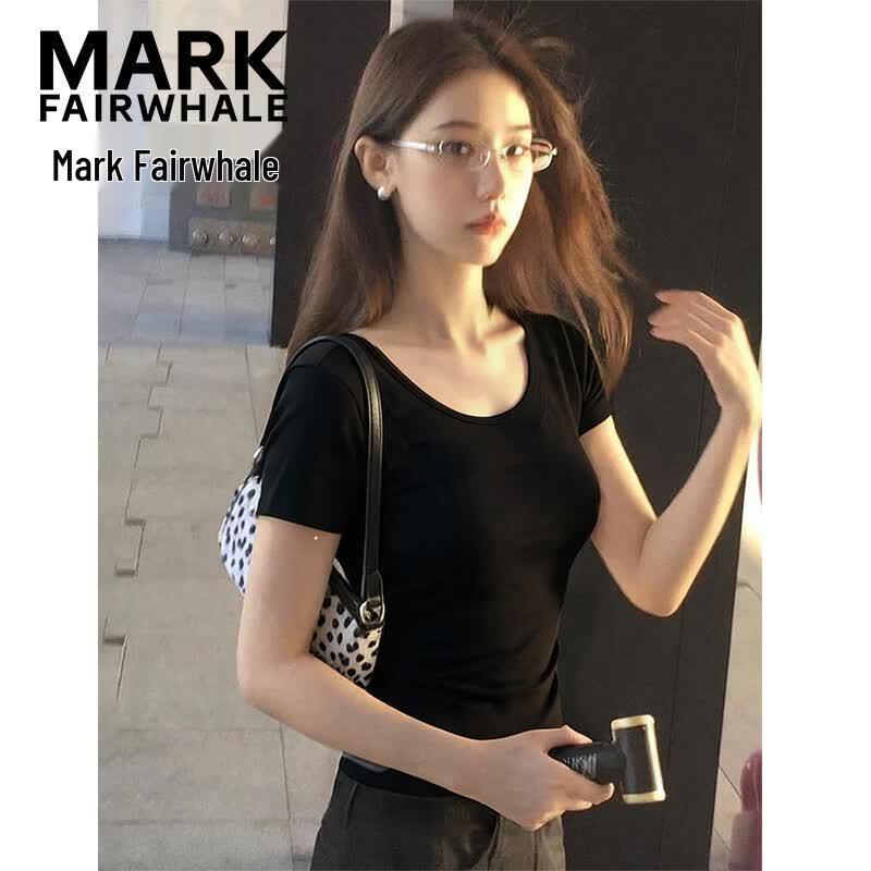 MARK FAIRWHALE Women s U-Neck Slim Fit Crop T-Shirt XXL