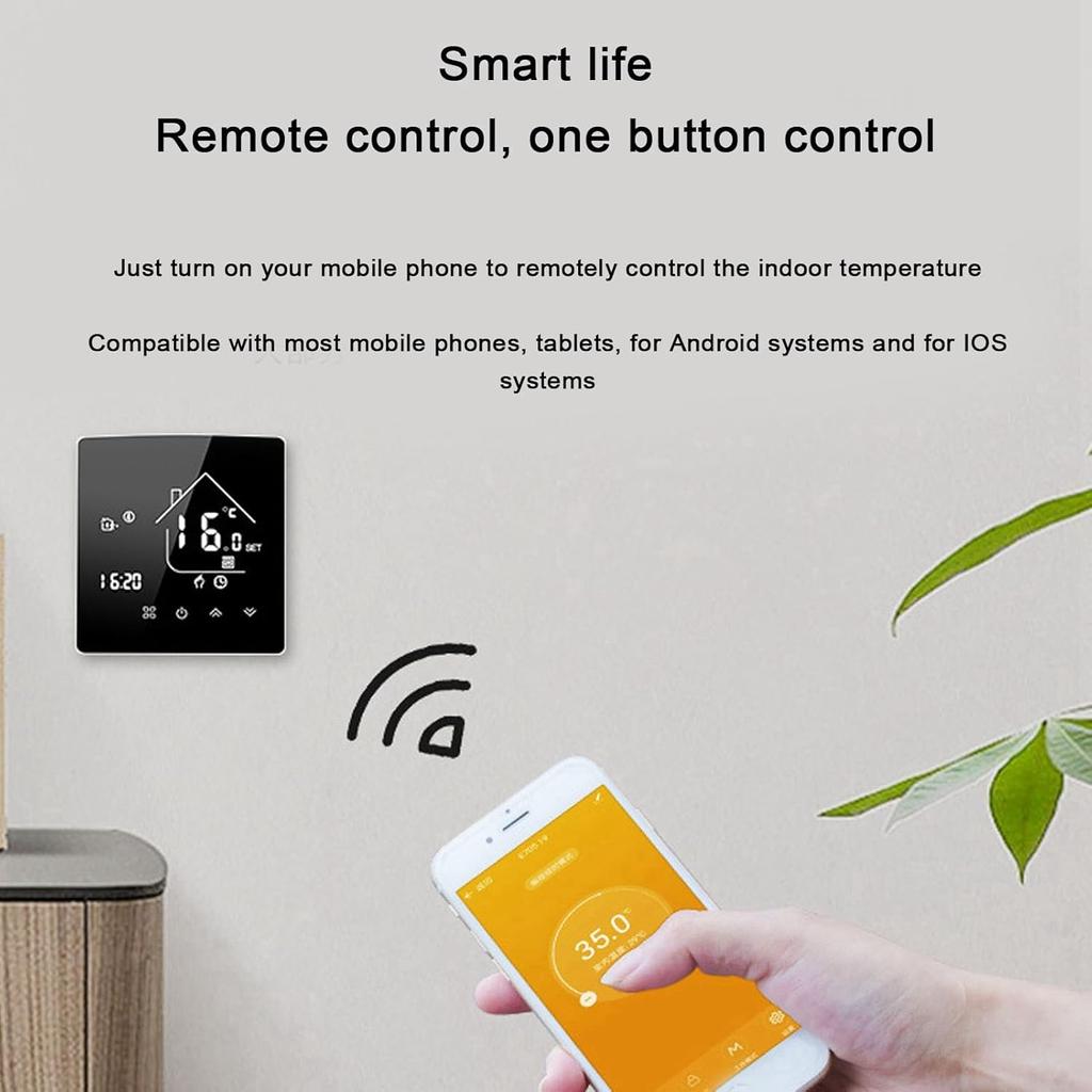 Smart Digital Thermostat for Home 7 Day Programmable WiFi Touchscreen App Voice Control Easy Install Wall Thermostat (Type 86, 95-240V 16A)