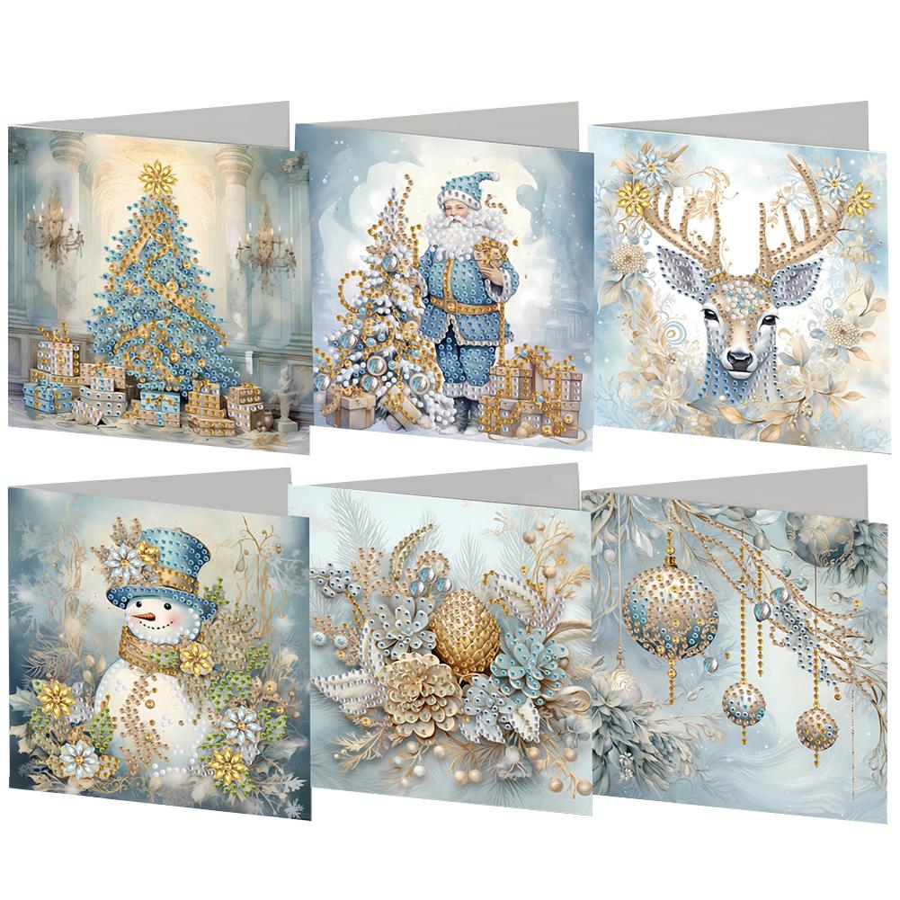 6Pcs Christmas Tree DIY Diamond Painting Card Rhinestone Painting Card Kit Diamond Painting Greeting Card for Adults Beginners