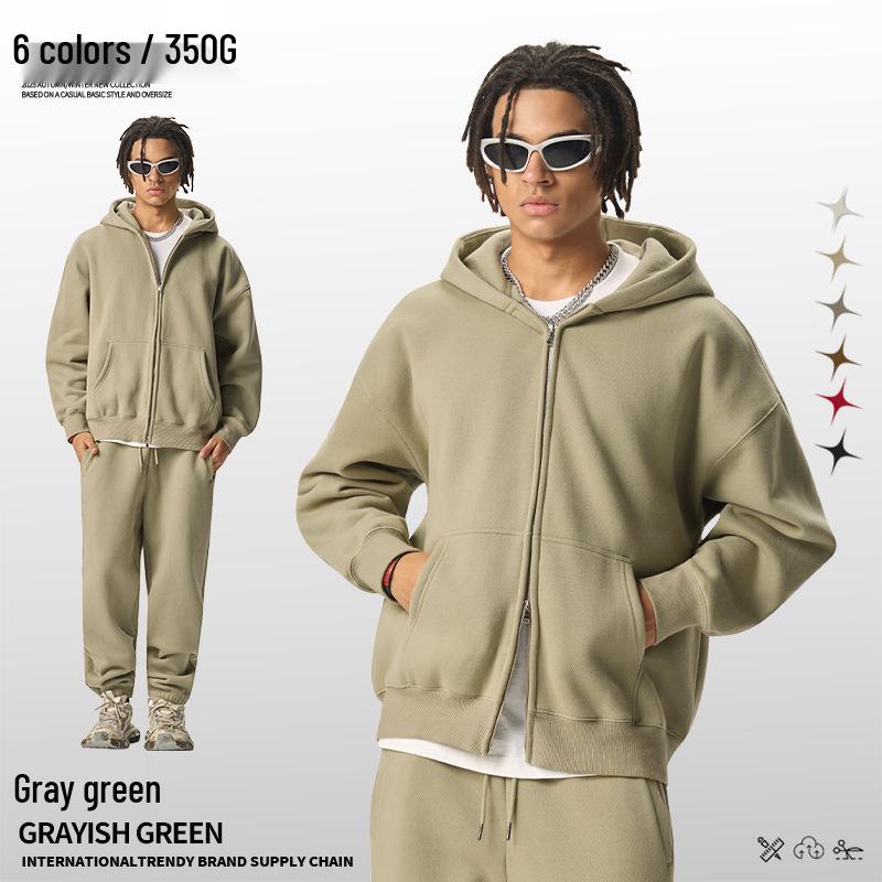 Men s Hooded Fleece-Lined Double Zipper Cardigan: Autumn/Winter Thickened American Brand Trend M