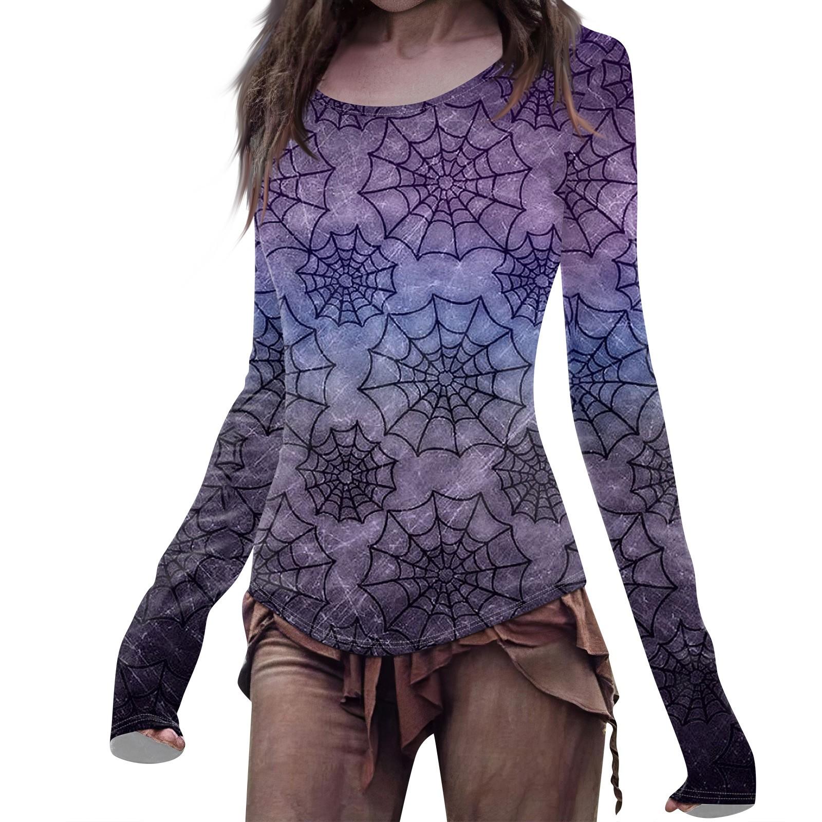 

Женская мода повседневная футболка Mori Slim с длинным рукавом и круглым вырезом на Хэллоуин XXL фиолетовый