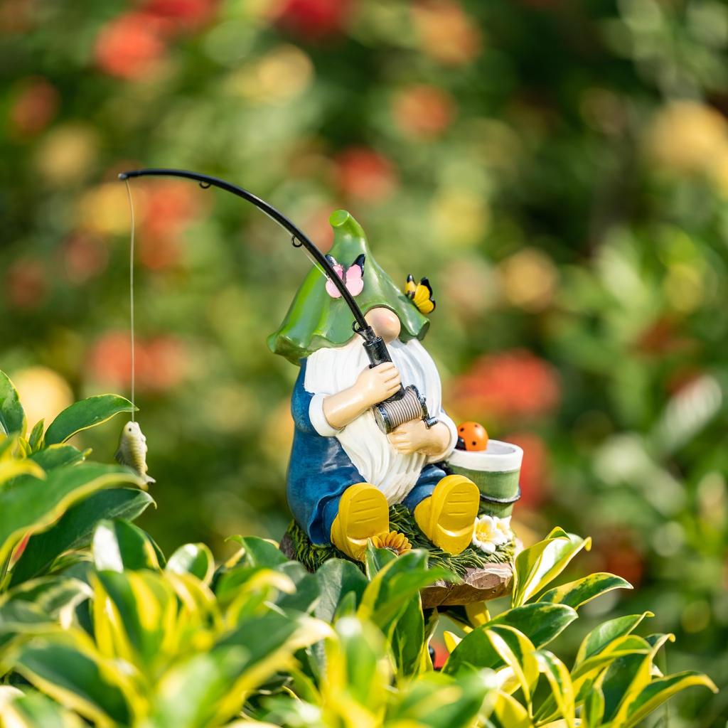 Valery Madelyn Gardening Goods Gardening Ornament Earth Fairy Gnome Fishing Day Garden Light Solar Light Outdoor Garden Decoration Garden Ornament Out