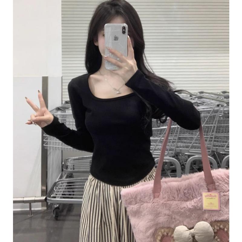 

Утепленная белая рубашка-боди с квадратным воротником для женщин, тонкая футболка из немецкого вельвета с длинными рукавами для женщин, подчеркивающая фигуру XXL