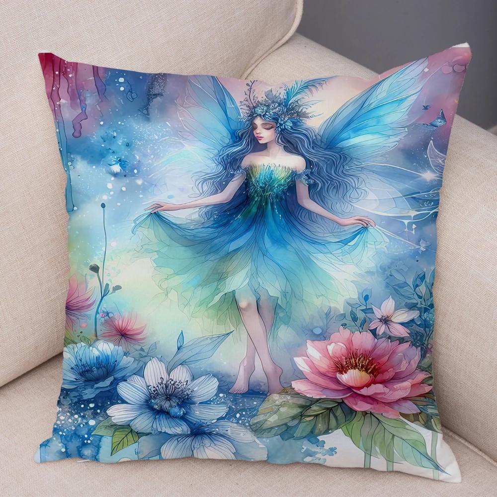 Niedlicher Cartoon Waldmädchen Elfen Kissenbezug Doppelseitig bedruckter Kissenbezug Deko für Sofa Zuhause Superweicher Plüsch Kissenbezug 40x40cm