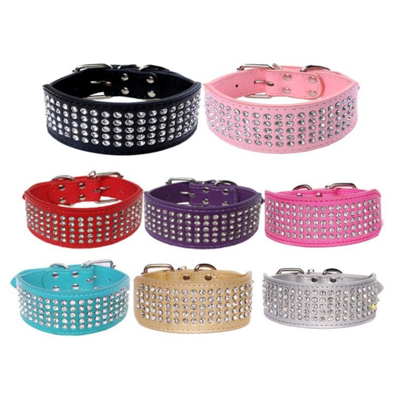 Anti-bite Collar Rhinestone Rhinestone Decorative PU Leather Collar Is Suitable for Medium To Large Dog Collar Collar