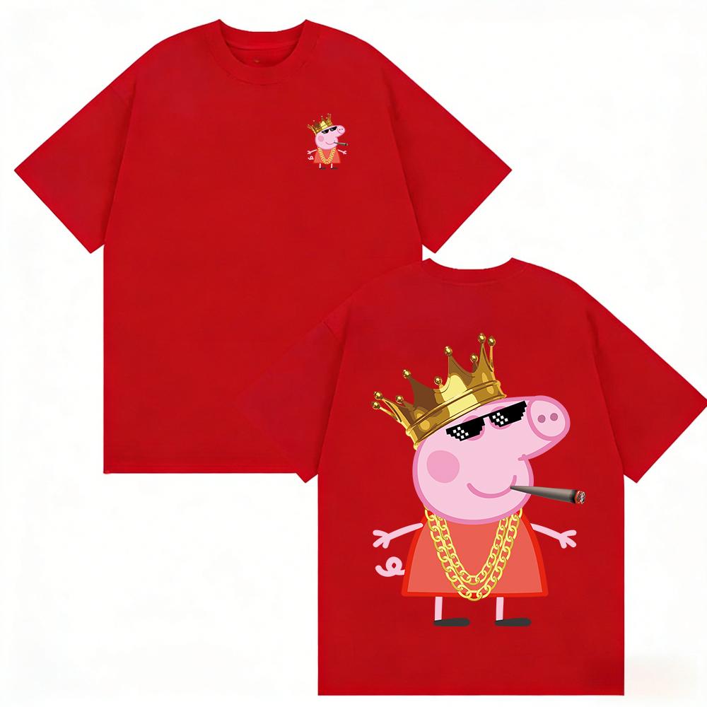 Summer Peppa Pig Page Cartoon Pattern Printed T-shirt Kids Unisex Breathable Loose Casual
