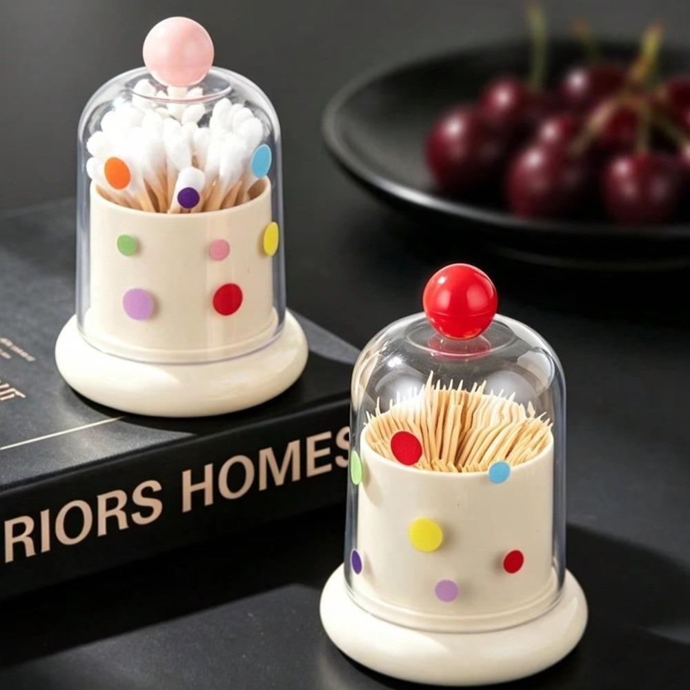 Polka Dot Toothpick Holder Food Grade PP Plastic Desktop Organizer  For Home and Office Desktop