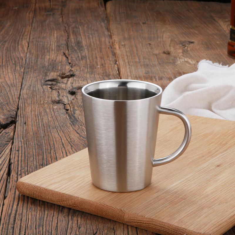 304 Stainless Steel Double-Layer Insulated Coffee and Beer Mug with Handle 340ml