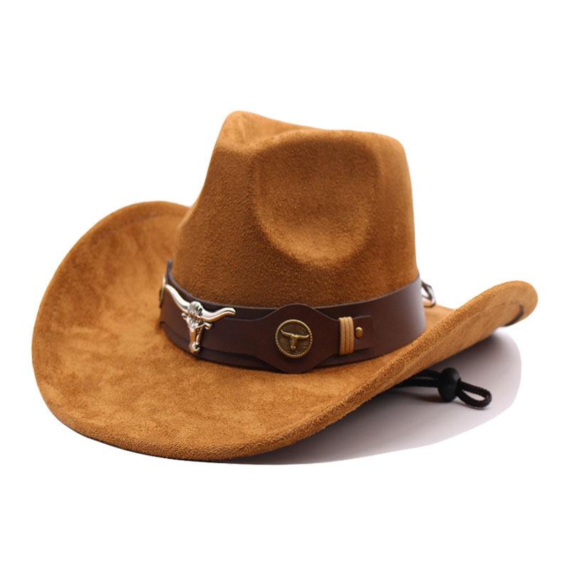 Hot-selling top hat, ethnic style cow head, western cowboy top hat, rolled brim, retro riding hat, woolen felt hat