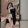 Naughty Nun Role Play Costume: Removable Lingerie Nightgown Set with High Slit and Hollow Design.