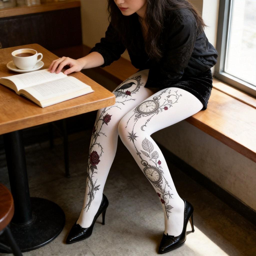 Dark Patterned Silk Stockings With Nylon Fabric For Women Casual Streetwear