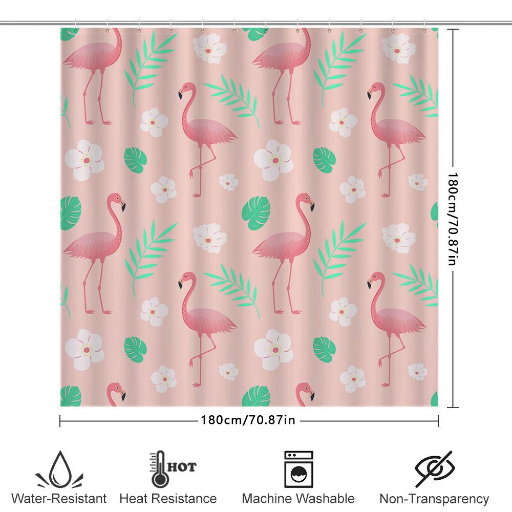 Pink Floral Shower Curtain With Birds Home Decor Bathroom Decorations Easy Installation Waterproof Fabric