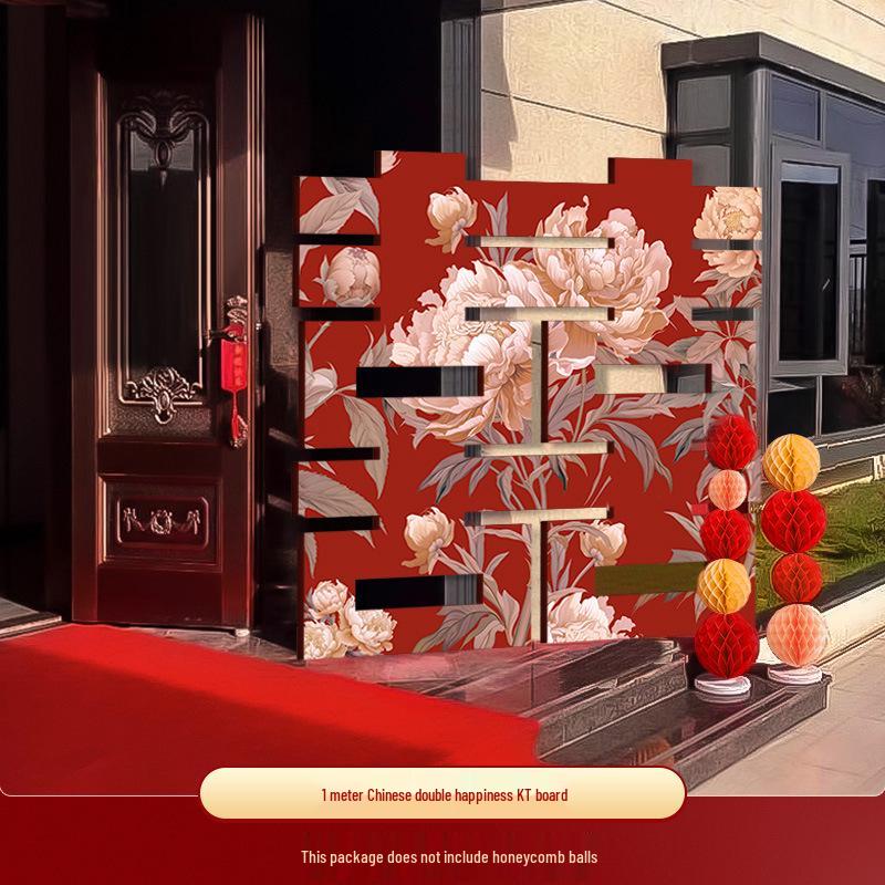 

Rustic Wedding Ceremony 3D Double Happiness Character Floor Column Decor