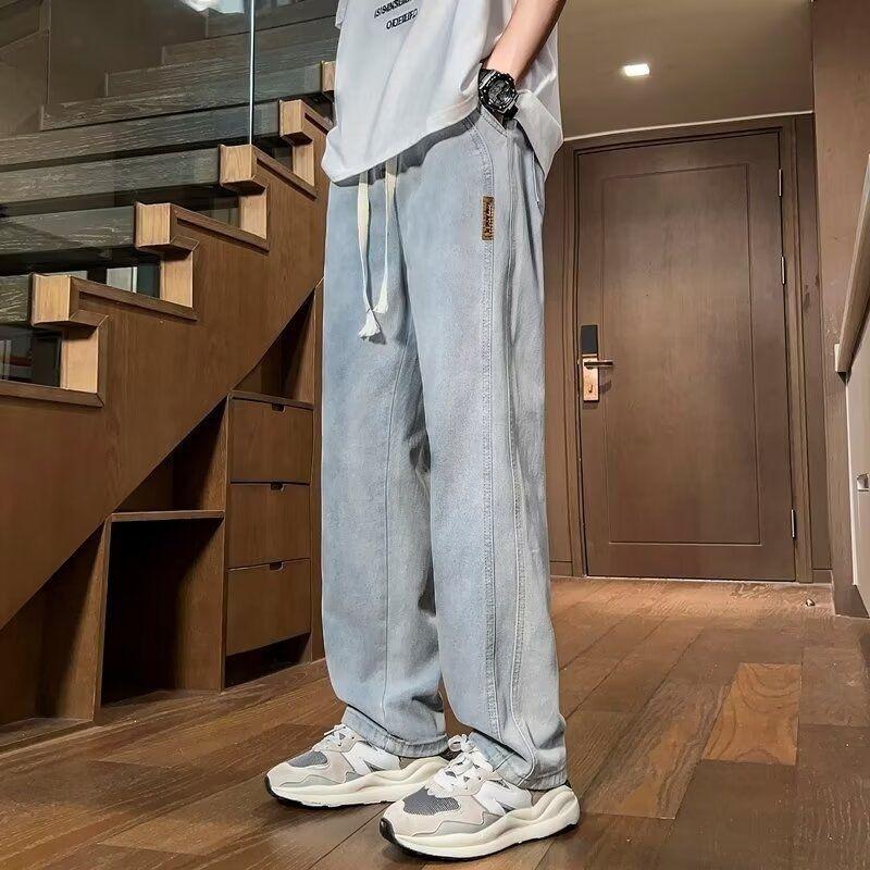 Spring and autumn men's retro trendy brand loose straight jeans wide-leg casual American tooling trousers