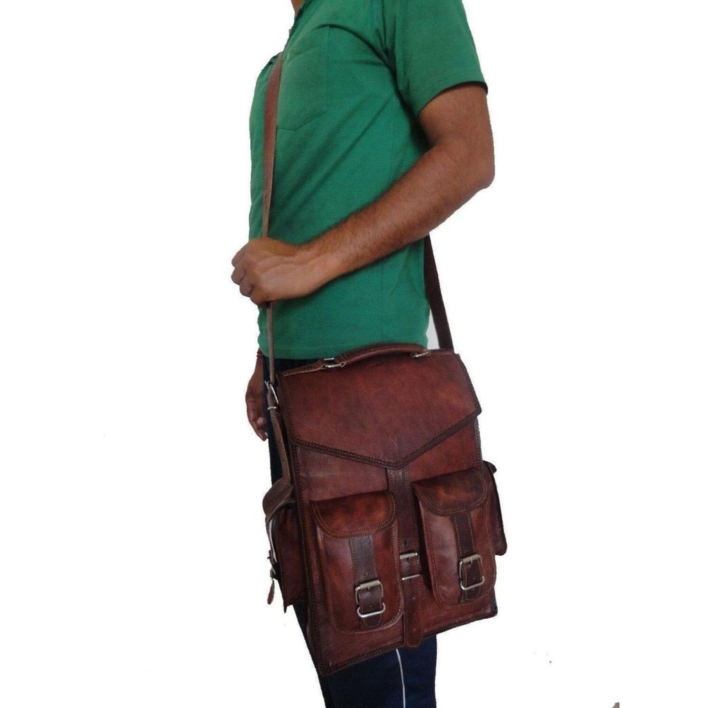 Goat Leather Bag Backpack Rucksack Vintage Laptop Brown Genuine Travel New Men's