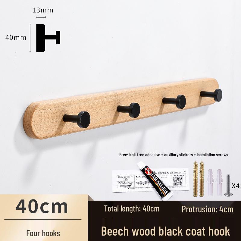 Solid Wood No-Punch Adhesive Coat Rack: Tiered Entryway/Wall/Door Mount Hanger