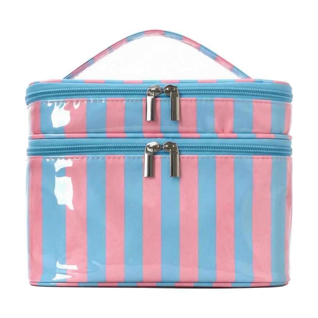 TwoTier Cosmetic Organizer Portable Zippered Toiletry Bag with Handle Compact Structured Makeup