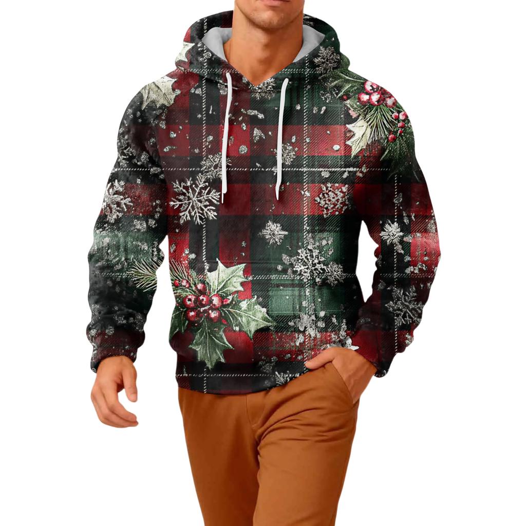 Men's Long-Sleeve Casual Flannel Hooded Sweatshirt