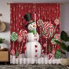 2-piece HD Digital Red Tie Christmas Snowman Decorative Curtain Home Decoration Style Decoration Living Room Bedroom Wear Rod Cu