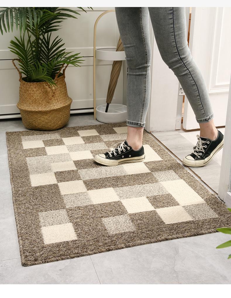 Brown Checkered Striped Washable Polypropylene Entrance Doormat