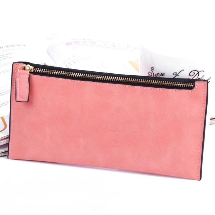 New Fashionable European American Simple Matte Long Wallet Women Thin Zip Wallet Student Clutch Card Holder