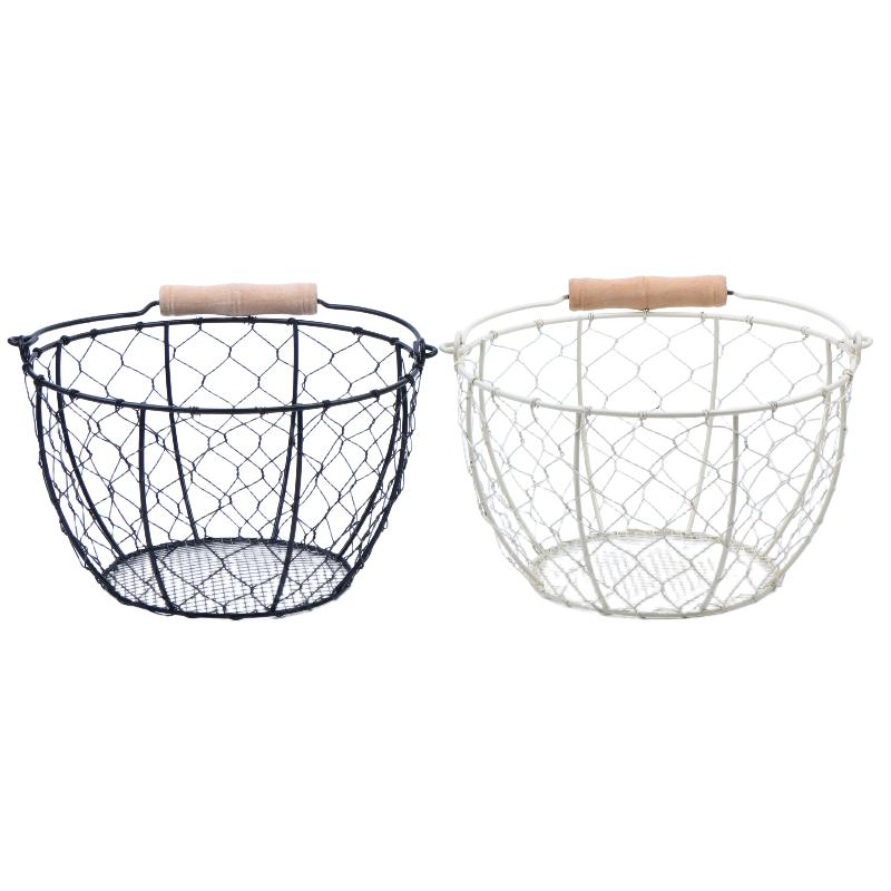 Egg Basket Round Metal Wire Basket With Handle Multipurpose Food Storage Organizer Fruit Vegetable Holder For Kitchen Picnic