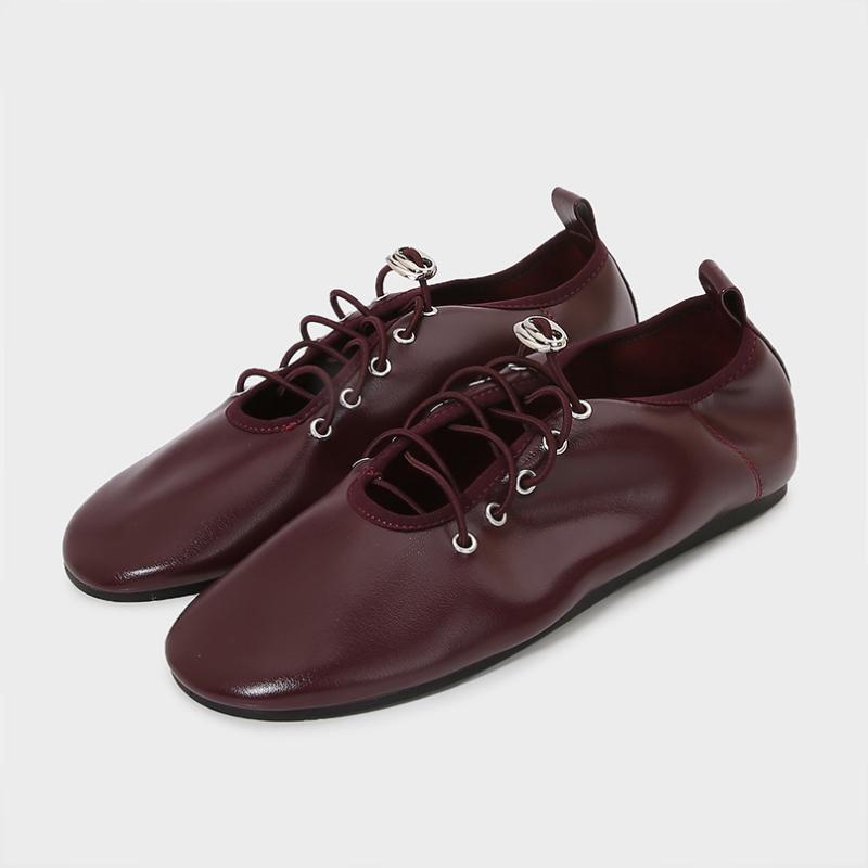 Spring Lace Up Women's Shoes Soft Leather Outdoor Casual Ballet Flats Walking Large Gize  Comfortable Ladies Loafers cm