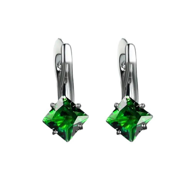 Cao Shi's Rainbow Square Stone Earrings – Elegant European & American Style with a Simple, Luxurious Diamond Design