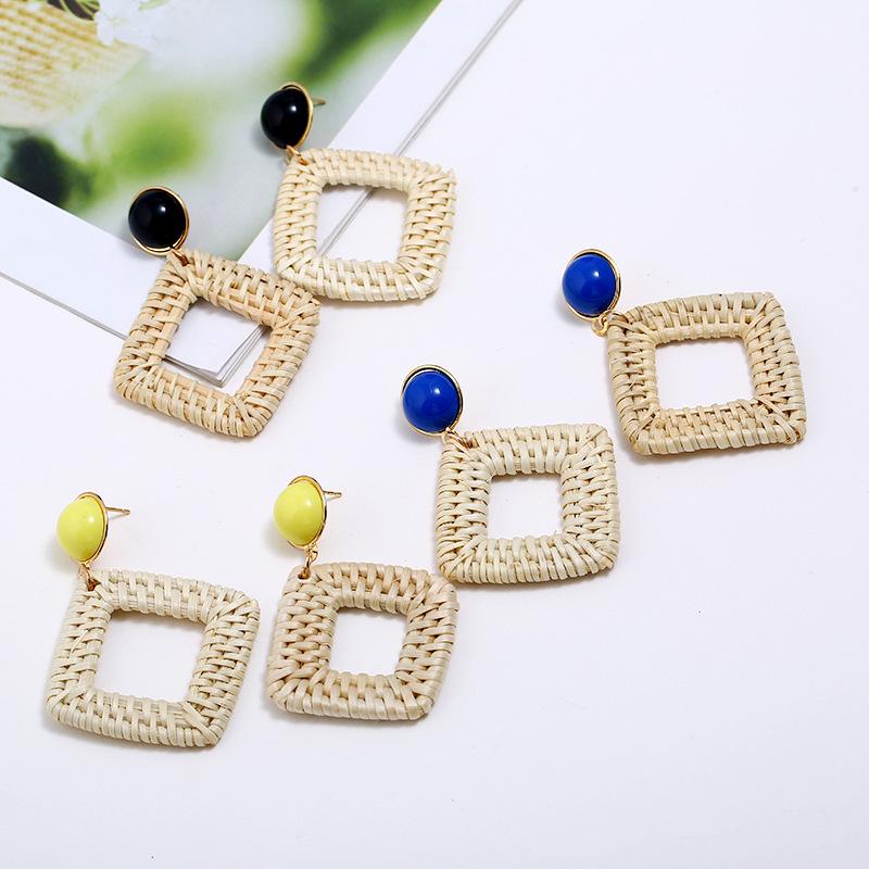 Rattan Earrings 2021 Trend Lightweight Geometric Statement Woven Bohemian Earring Handmade Straw Wicker Braid Hoop Drop Dangle