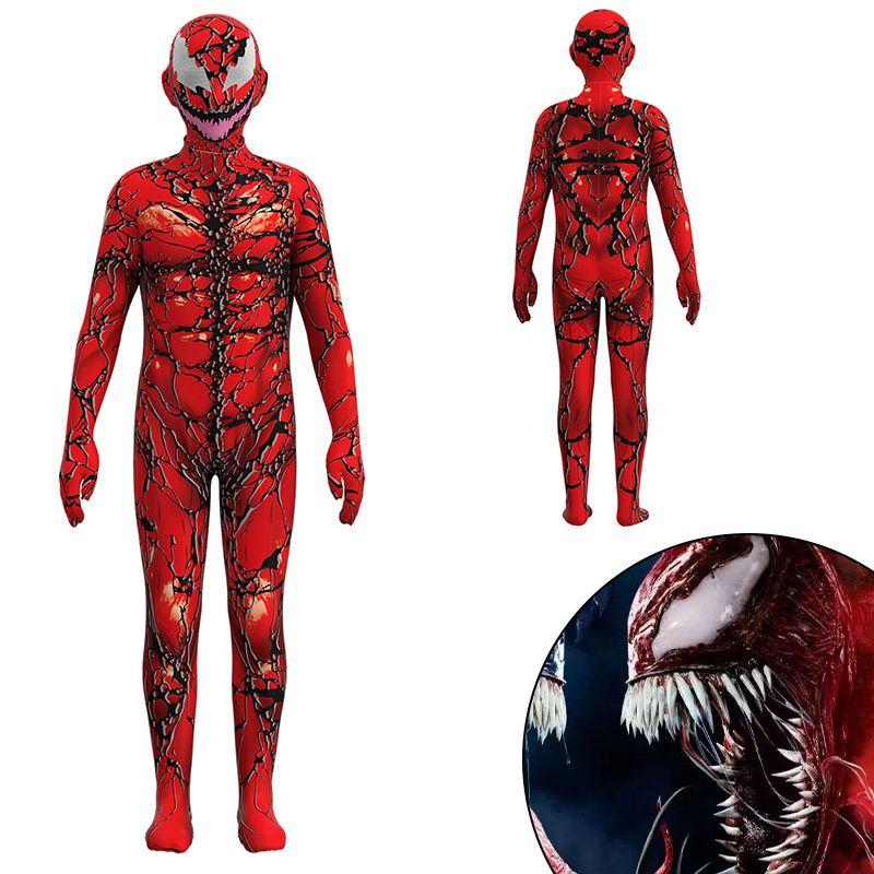 Atemberaubender Kinder Venom Carnage Jumpsuit Rot Ganzkörperkostüm Anzug Für Halloween Cos Performance