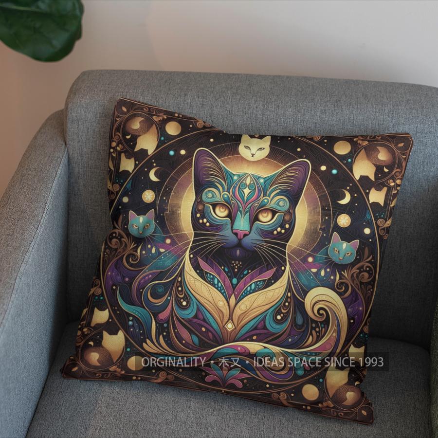 Colorful Cats Mandala Pattern Pillow Covers Pattern Cushion Cover Suitable For Sofa Bedroom Car Pillow Cover