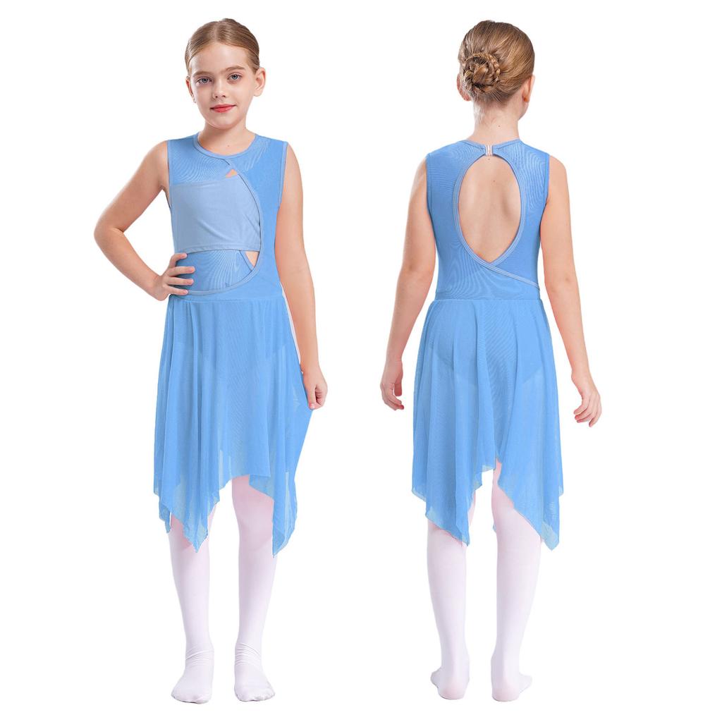 Kids Girls Ballet Dress Lyrical Dance Costume Dancewear Sleeveless Cut Out Gymnastics Leotard for Dancing Children Ice Skating Dresses