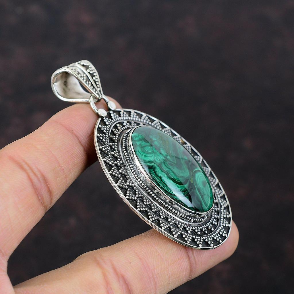 Malachite Pendant High Quality Gemstone Pendant Vintage Pendant 925 Sterling Silver Pendant Handmade Pendant Stylish Jewelry Gift For Women