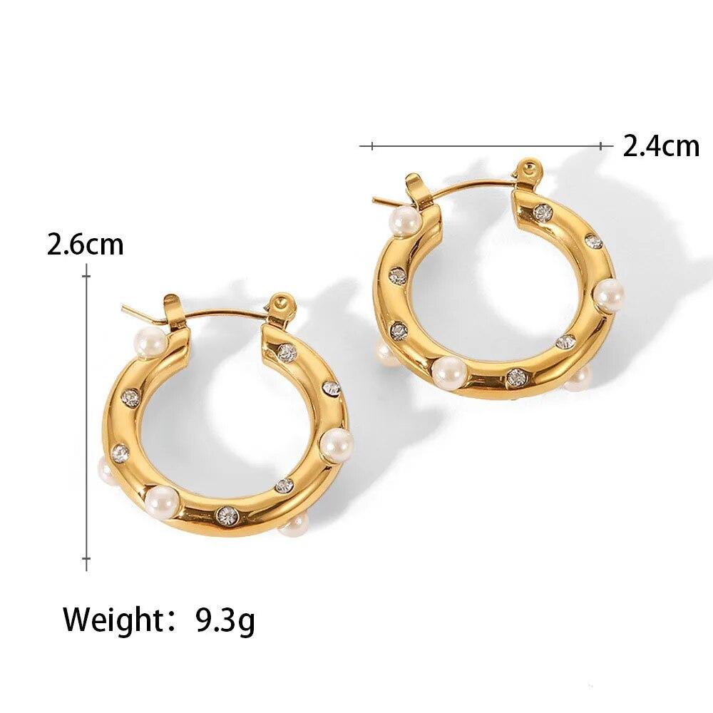 Boucles d'oreilles rondes tendance en acier inoxydable couleur or cristal pour femmes Zircon imitation métal boucle d'oreille fête quotidien zircon