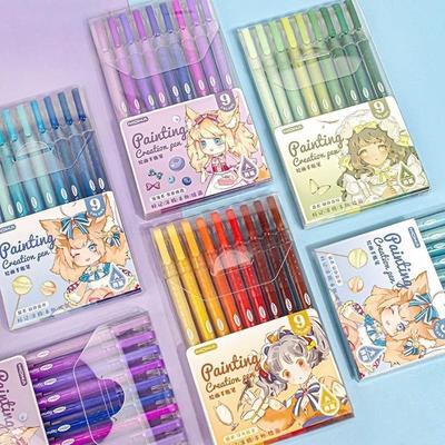 Set 9 Pezzi Penne Romantiche Multicolor Inchiostro Gel Vintage Marcatore Liner 0.5mm Sfera Cancelleria Regalo