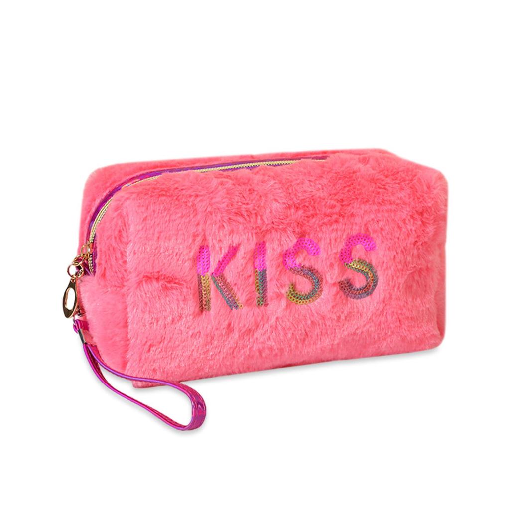 Plush Makeup Bag Portable Travel Toiletry Bag Hand-held Cosmetic Storage Bag with