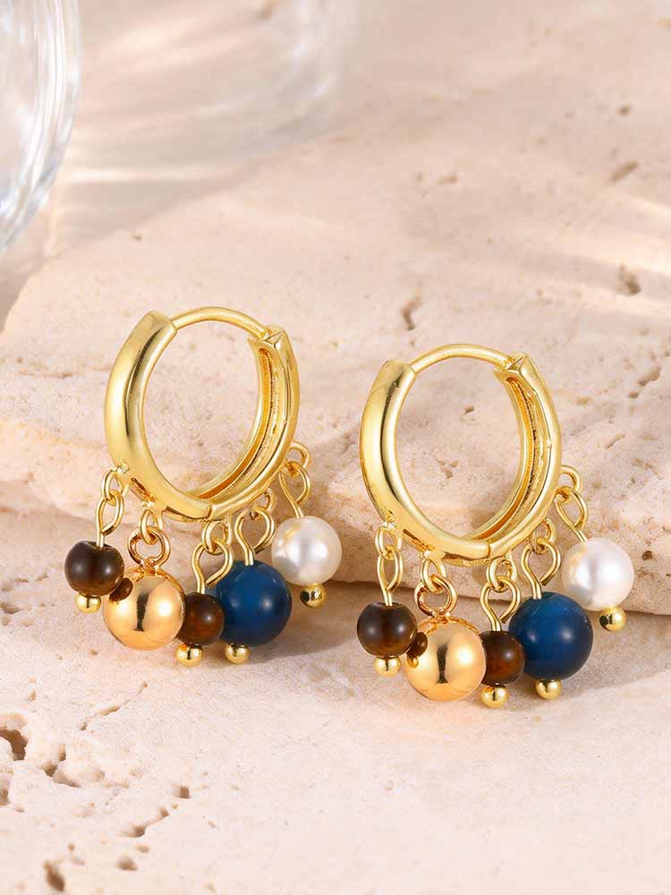 Hoop Earrings, Multi Gemstone Pendant Natural Stone Beads Pendant Bohemian Fashion Trendy Jewelry Ear Accessories for Women