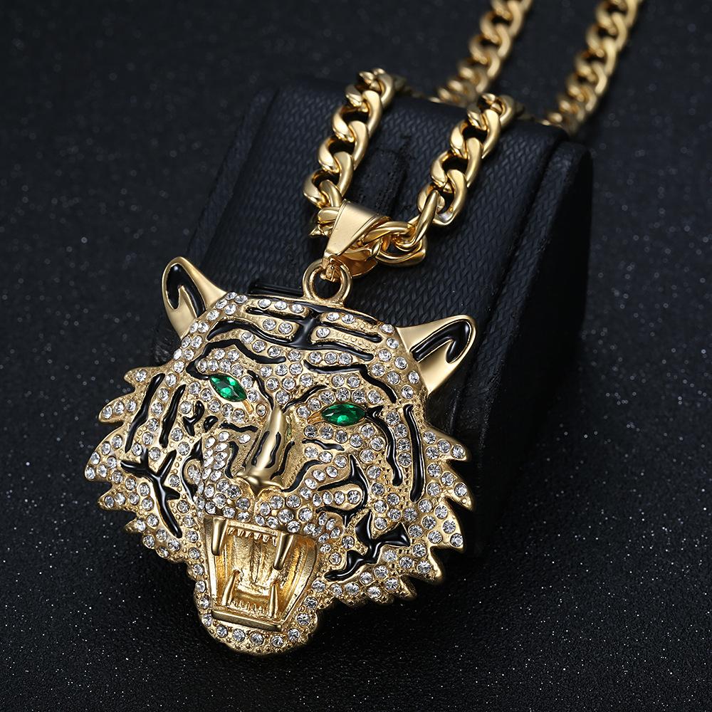 

Ювелирное ожерелье с подвеской-открывалкой в виде головы тигра, позолоченное и инкрустированное бриллиантами 60cm