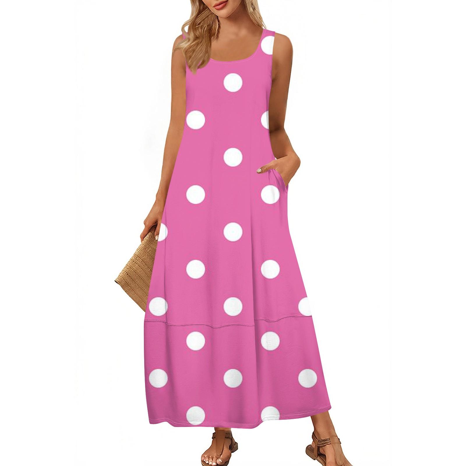 

Женский модный повседневный сарафан, летнее пляжное платье с круглым вырезом, без рукавов, свободный сарафан с принтом XL розовый